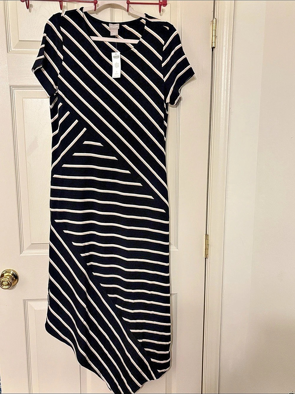 Chico's Mod Stripe Maxi Dress Black & Tan Size Medium